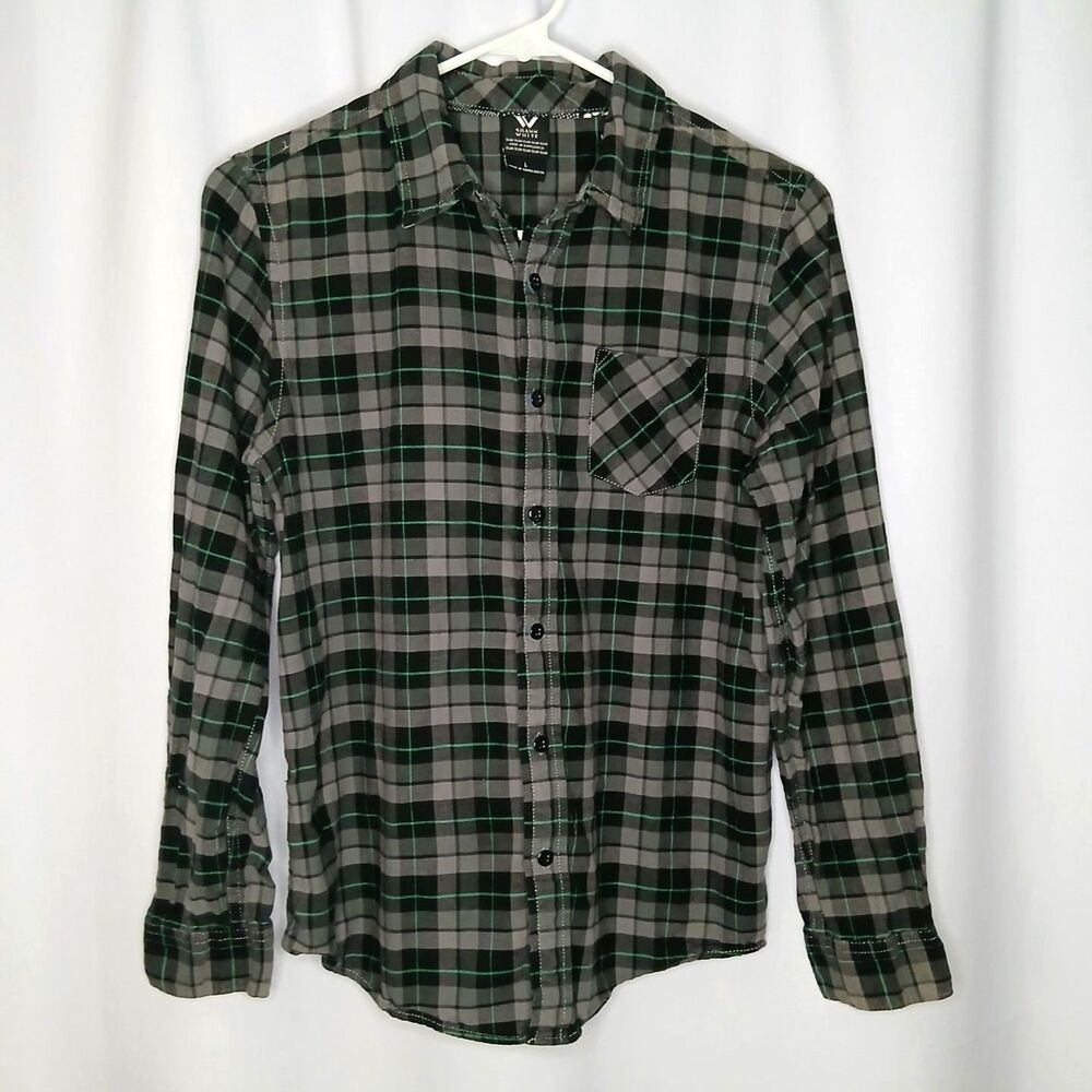 Shawn White Plaid Button Down Shirt Casual Long Slv Chest Pocket Kids Boys Large
